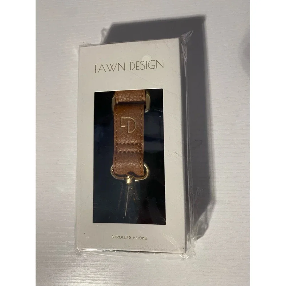 Brand New Fawn Design Stroller Hooks - Brown - Faux Leather & Gold Hardware